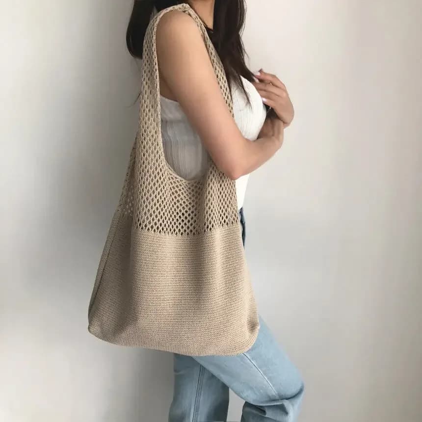 Knitted Handbags For Women Large Capacity Tote Bag Summer Beach Big Purse Casual Hollow Woven Shoulder Bags Female Pack