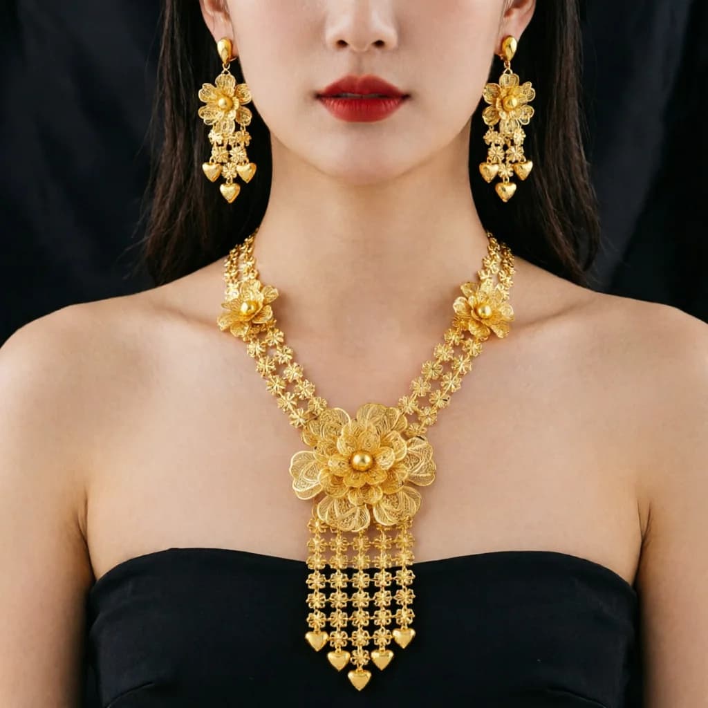 Middle East Jewelry Set Luxury Jewelry Sets Gold Plated Jewelry Tassel Necklace and Earrings Jewellery Set Wholesale