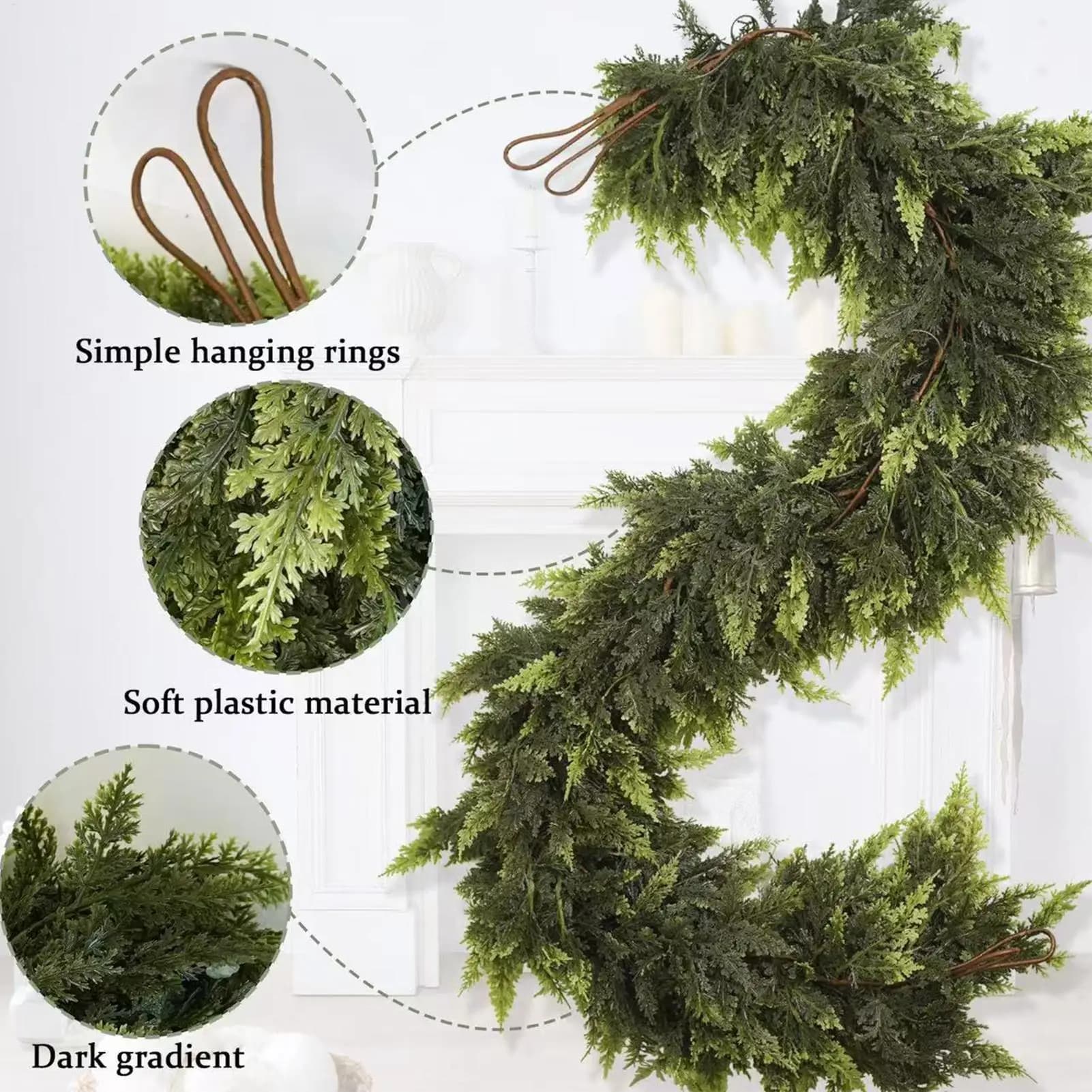 Christmas Tree Decorations Holiday Faux Garland Cedar Rattan Wreath Artificial Pine Garland Wedding Home Fireplace Door Decor