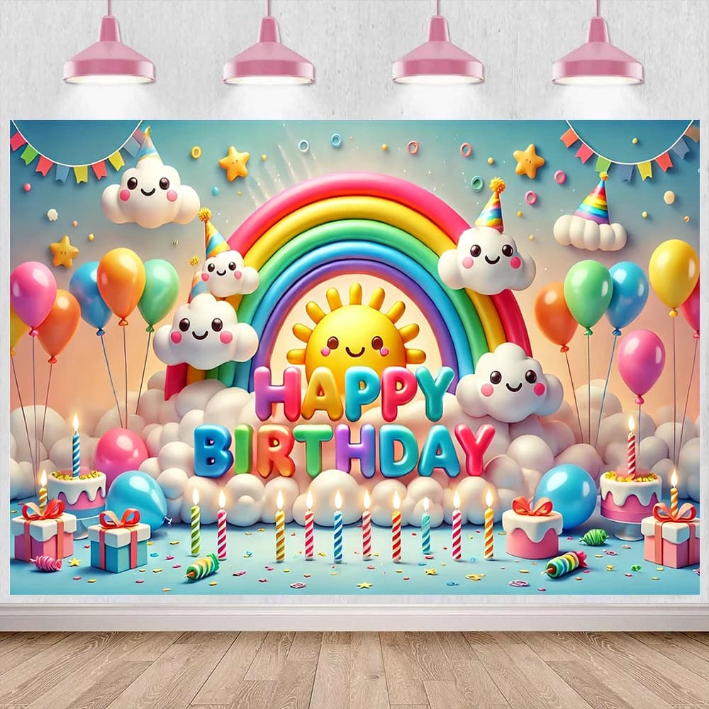 Rainbow Birthday Backdrop Banner