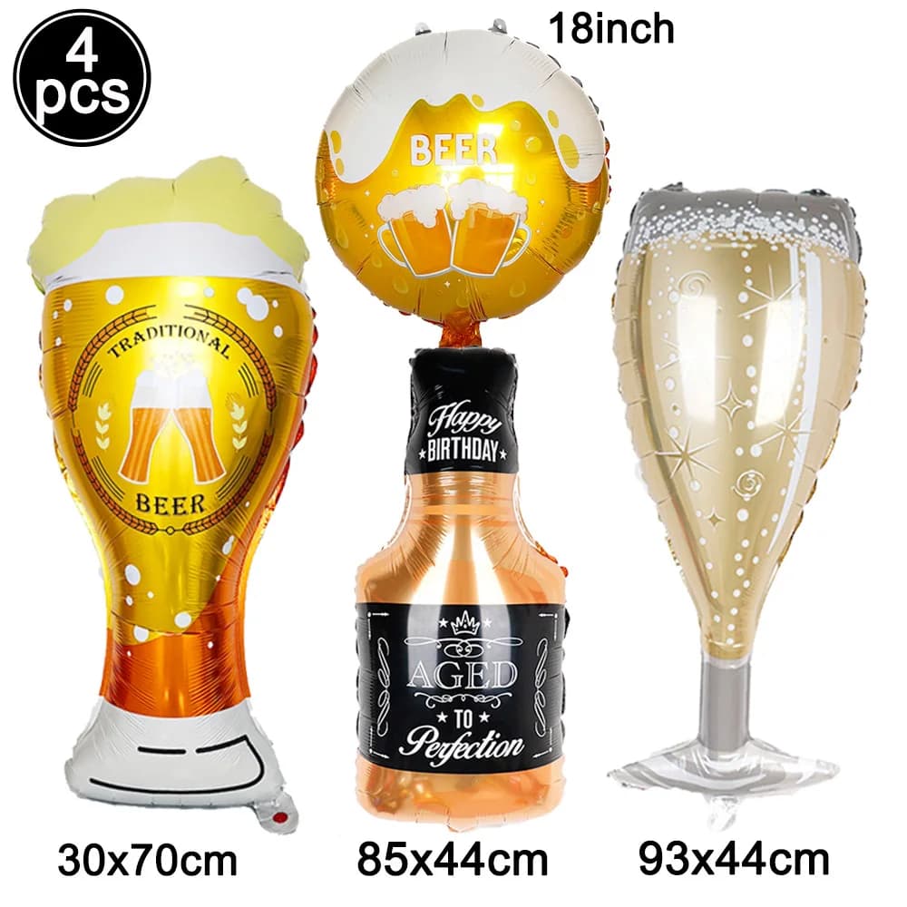 Adult Birthday Party Whisky Champagne Beer Cups Balloon Beer Cheers Father's Day 30th 40th 50th 60th Birthday Party Decor