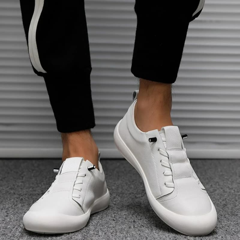 Men's Sneakers Leather White Shoes New Fashion Outdoor Running Shoes Male Casual Driving Shoe Flats Slip on Soft Sole Men Shoes