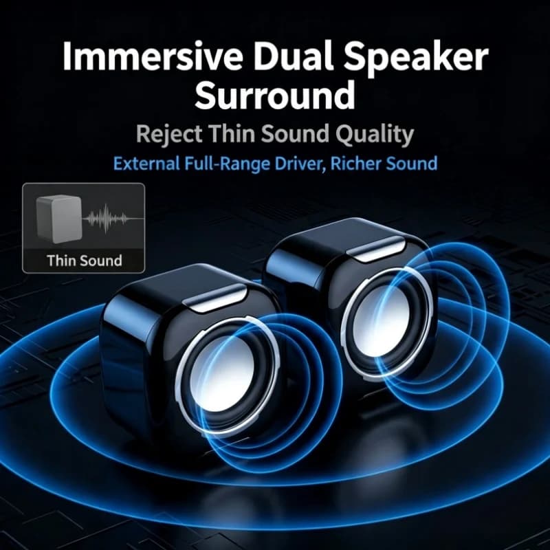 Mini Desktop Computer Speakers with Dual Bass