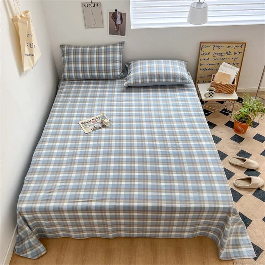 Pure Cotton Flat Sheet Nordic Grid Pattern