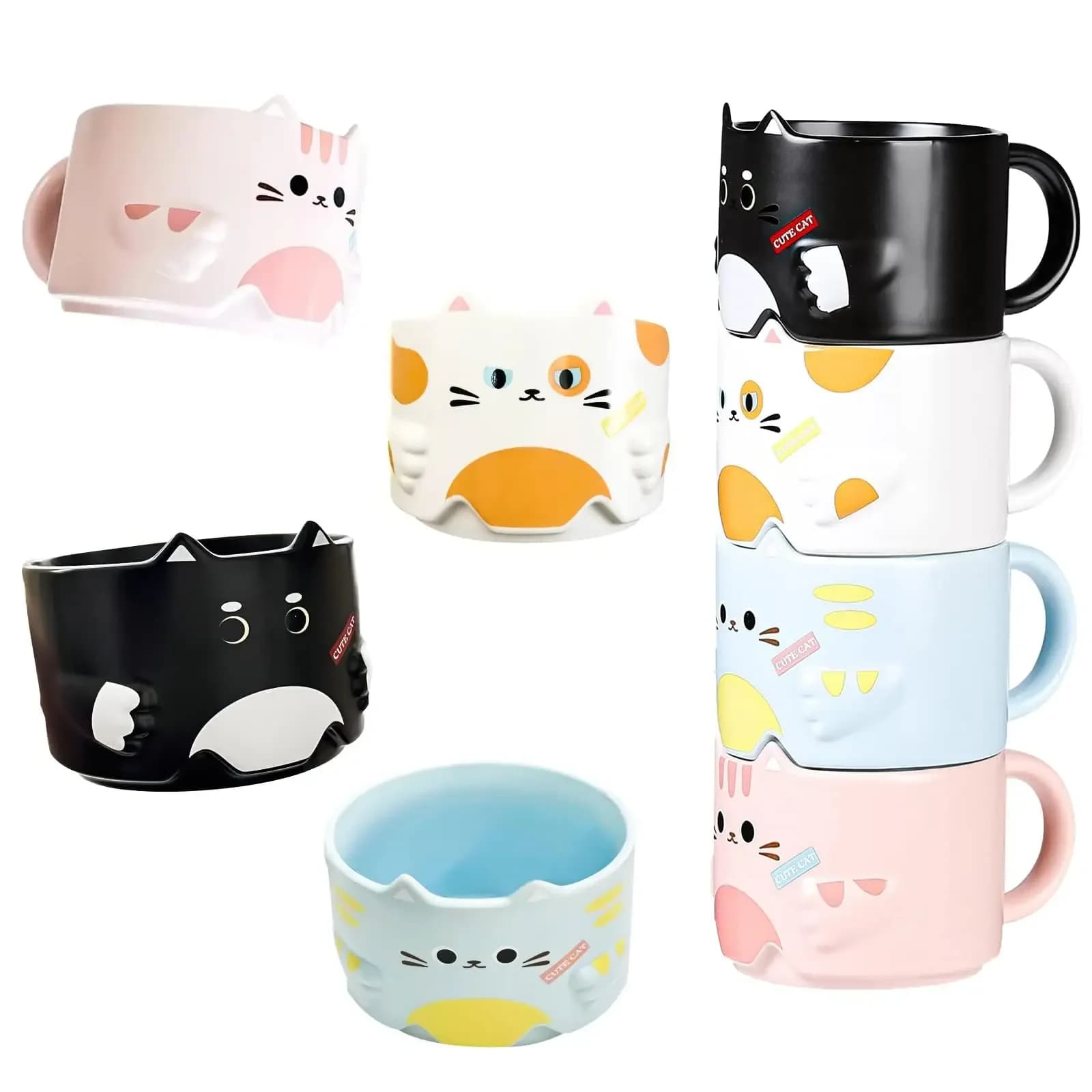 Stackable Porcelain Coffee Mugs Set of 4
