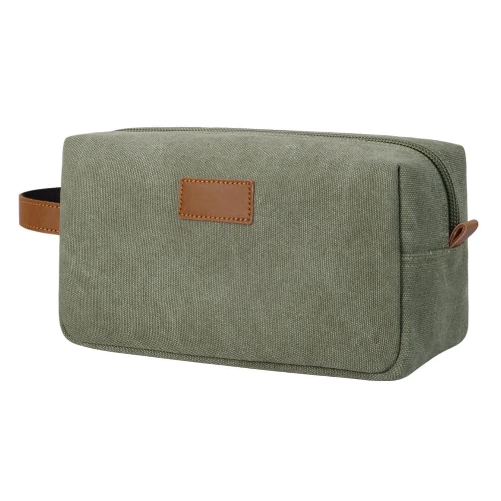 Toiletry bag, travel hand-held waterproof canvas patchwork, crazy horse leather storage, fashionable and retro makeup bag