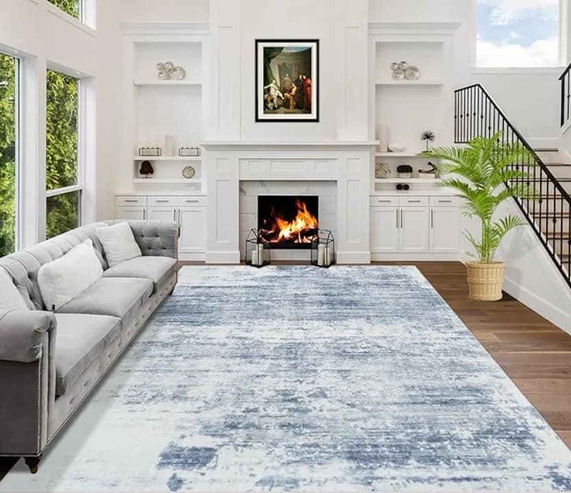 Modern Abstract Blue White Area Rug
