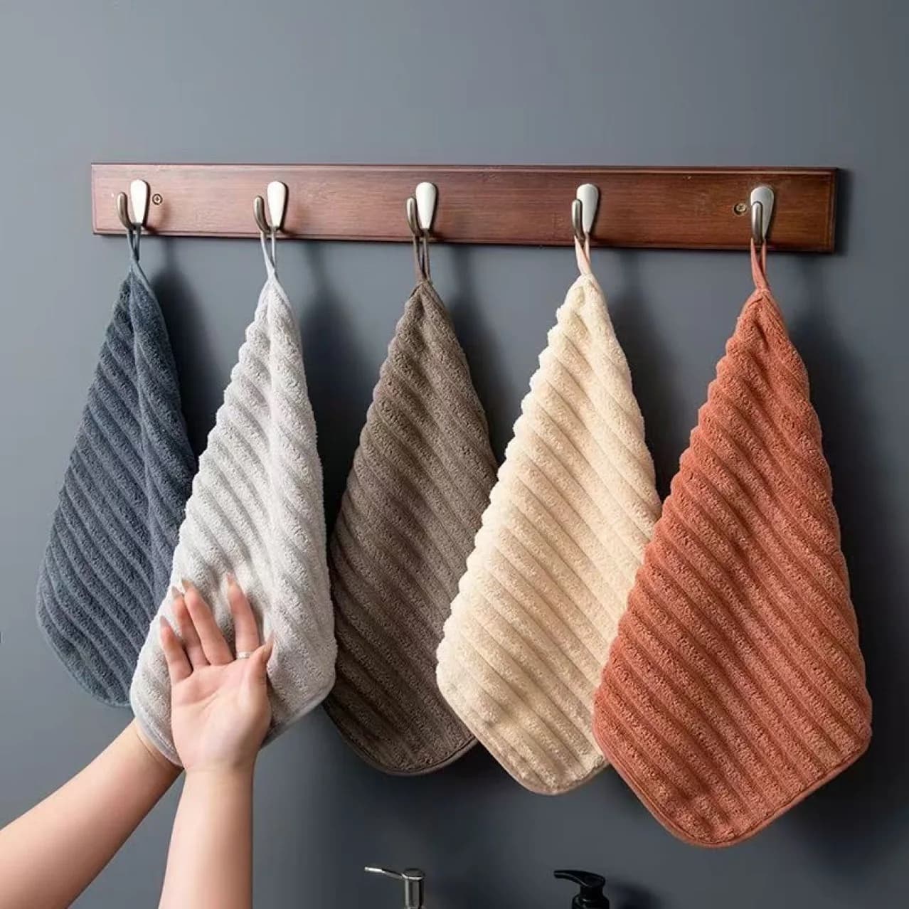 Striped Hand Towels with Hanging Loops, 5-Pack