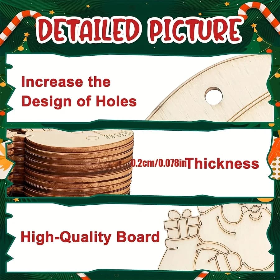 Wooden Christmas Ornament Set 40-Piece
