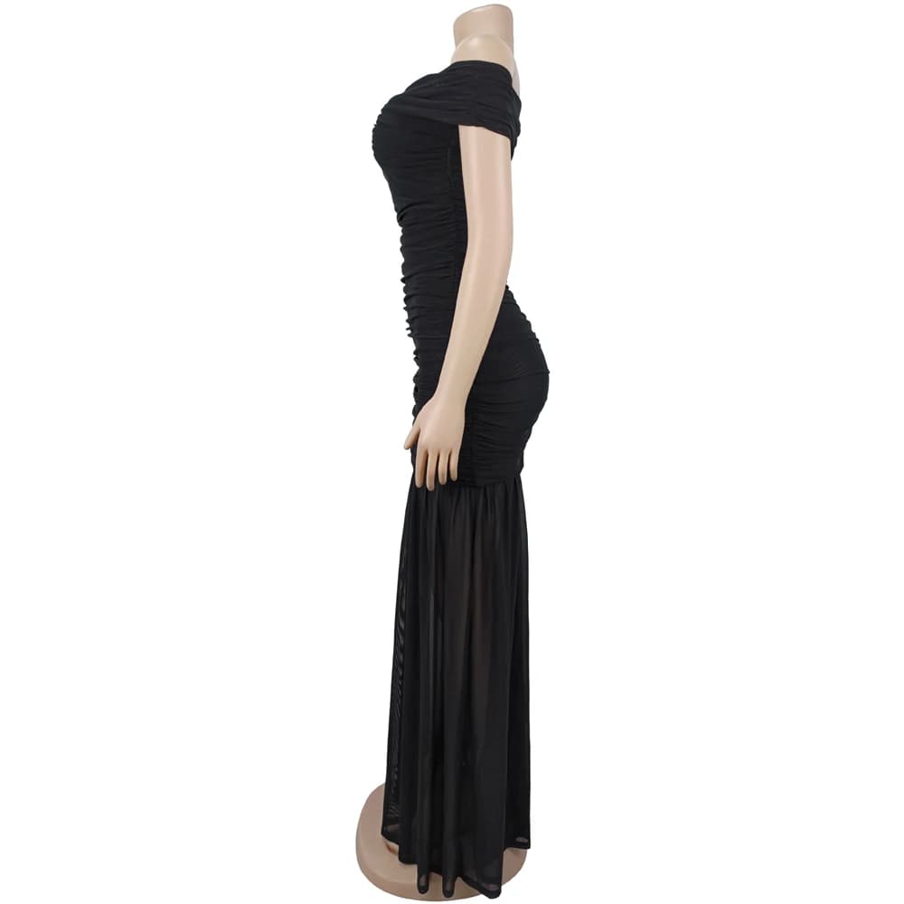 Off-Shoulder Ruched Fishtail Evening Gown