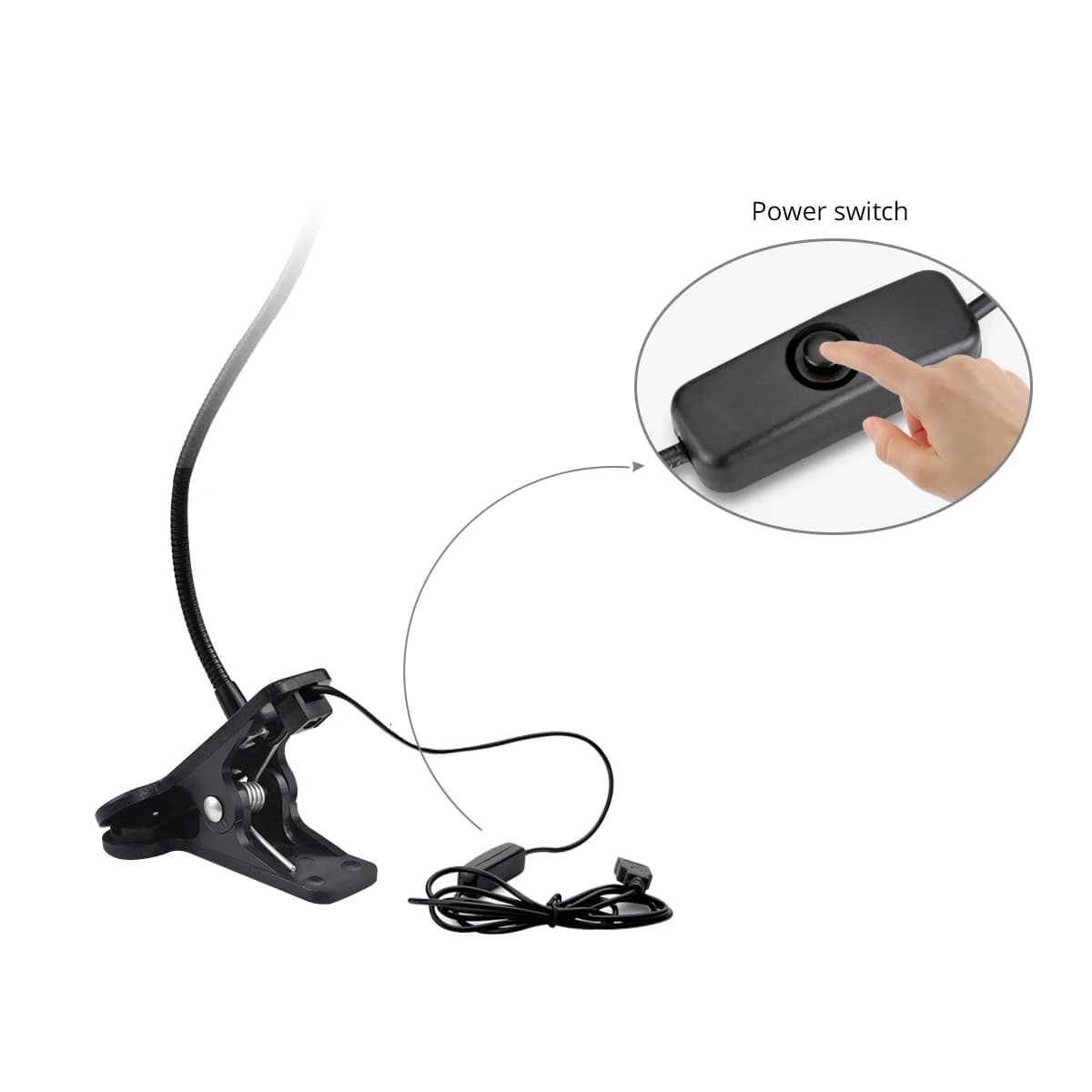 USB Clip Reading Lamp with Flexible Gooseneck