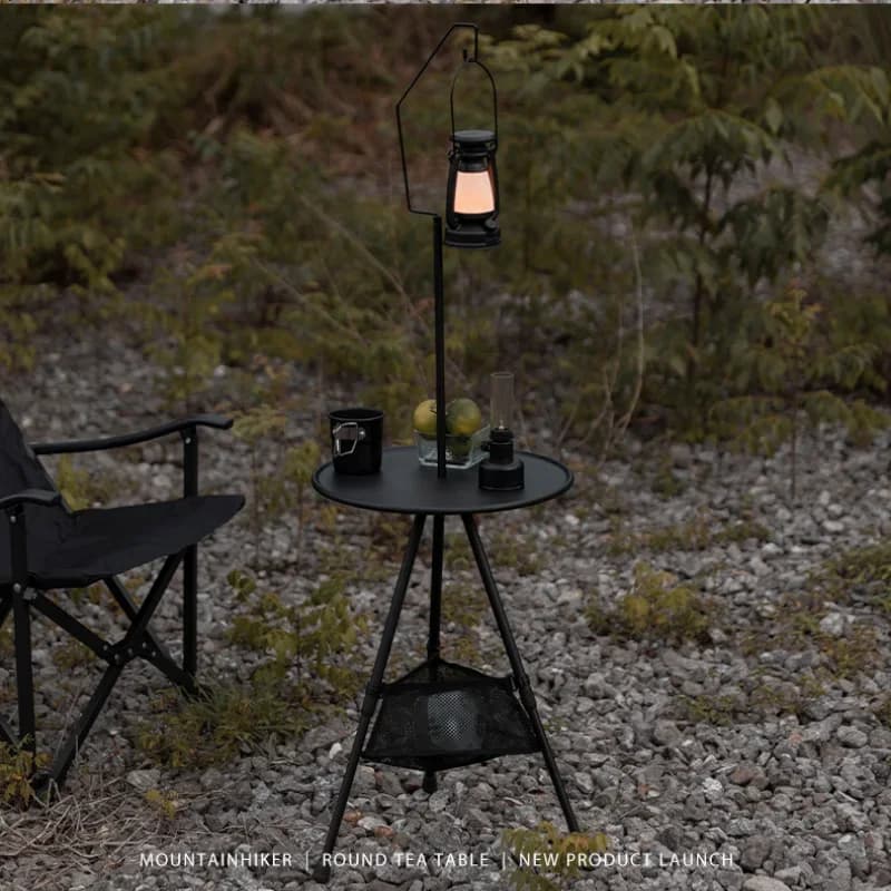 Portable Round Camping Table with Storage
