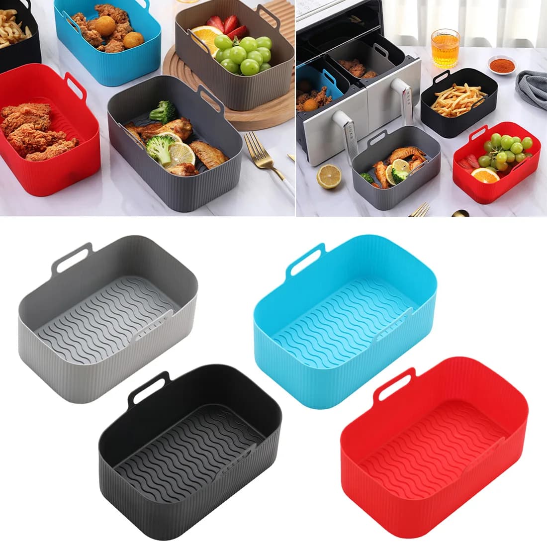 AirFryer Accessories Air Fryer Silicone Basket Oven Baking Tray Silicone Pot Liner Steamer Roasting Rack Airfryer Accessories