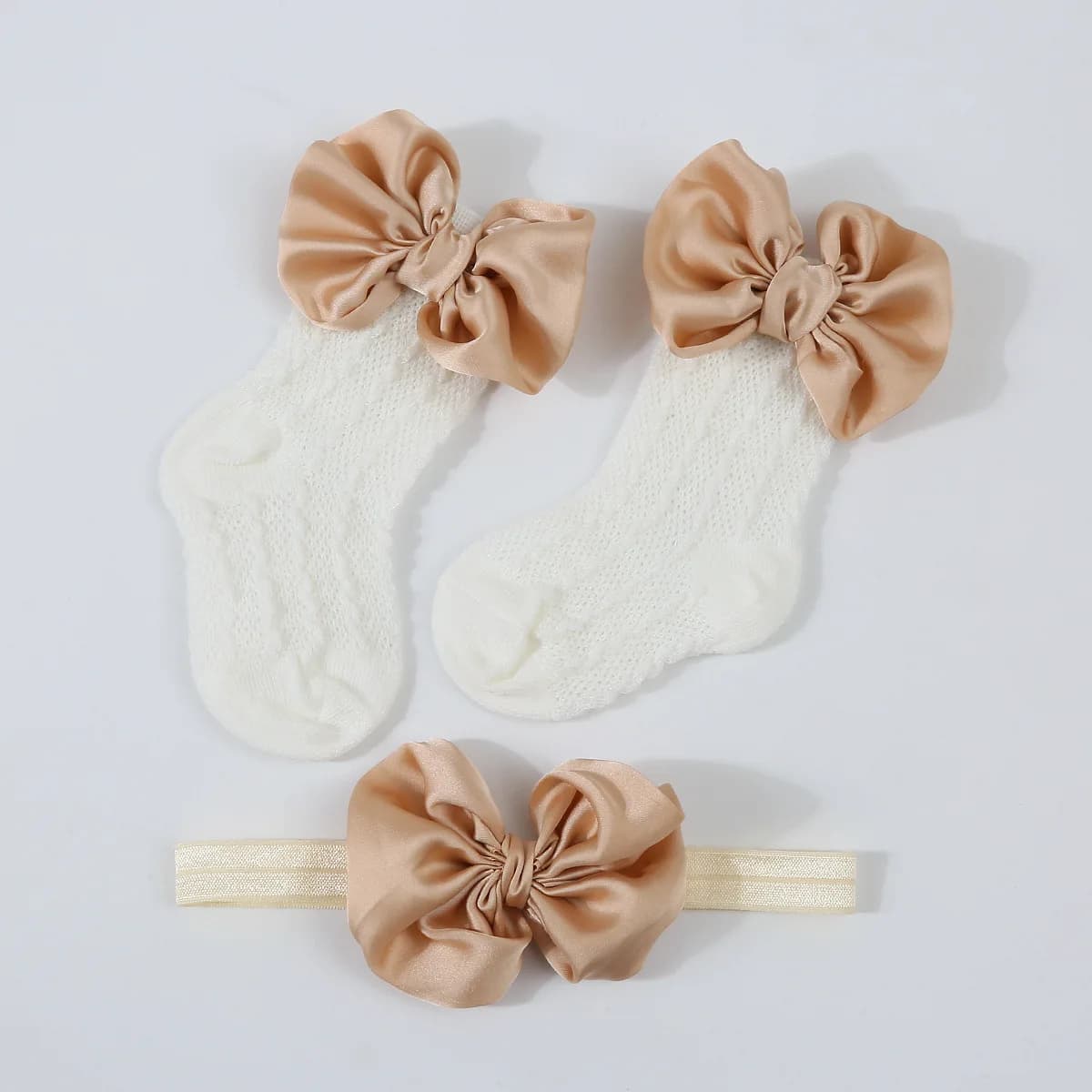 Newborn Bowknot Headband and Hollow Knit Socks Set
