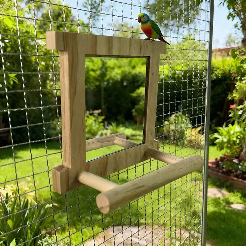 Bird Mirror Perch Toy with Rope Stand