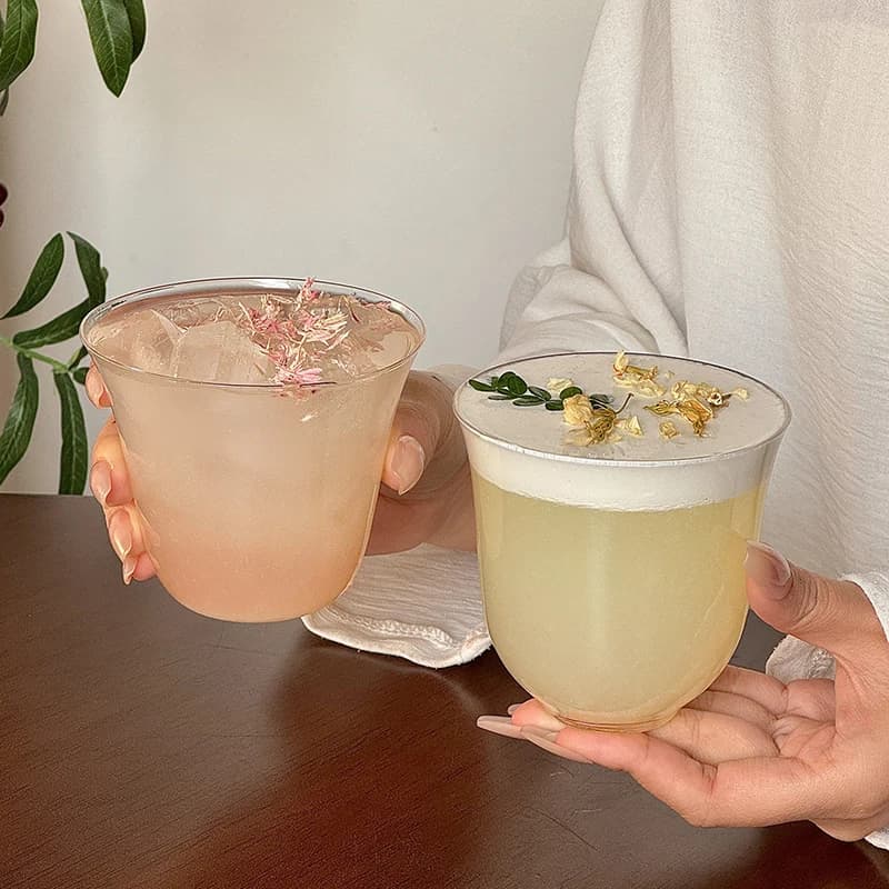 Glass Drinking Cup with Grip Pattern