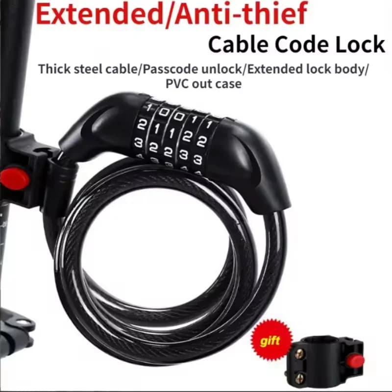 5-Digit Code Cable Bike Lock 1200mm