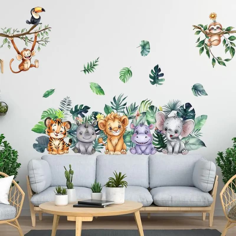 Kids Rooms Adhesive Murals Forest Animals Charming Decor for Boys and Girls