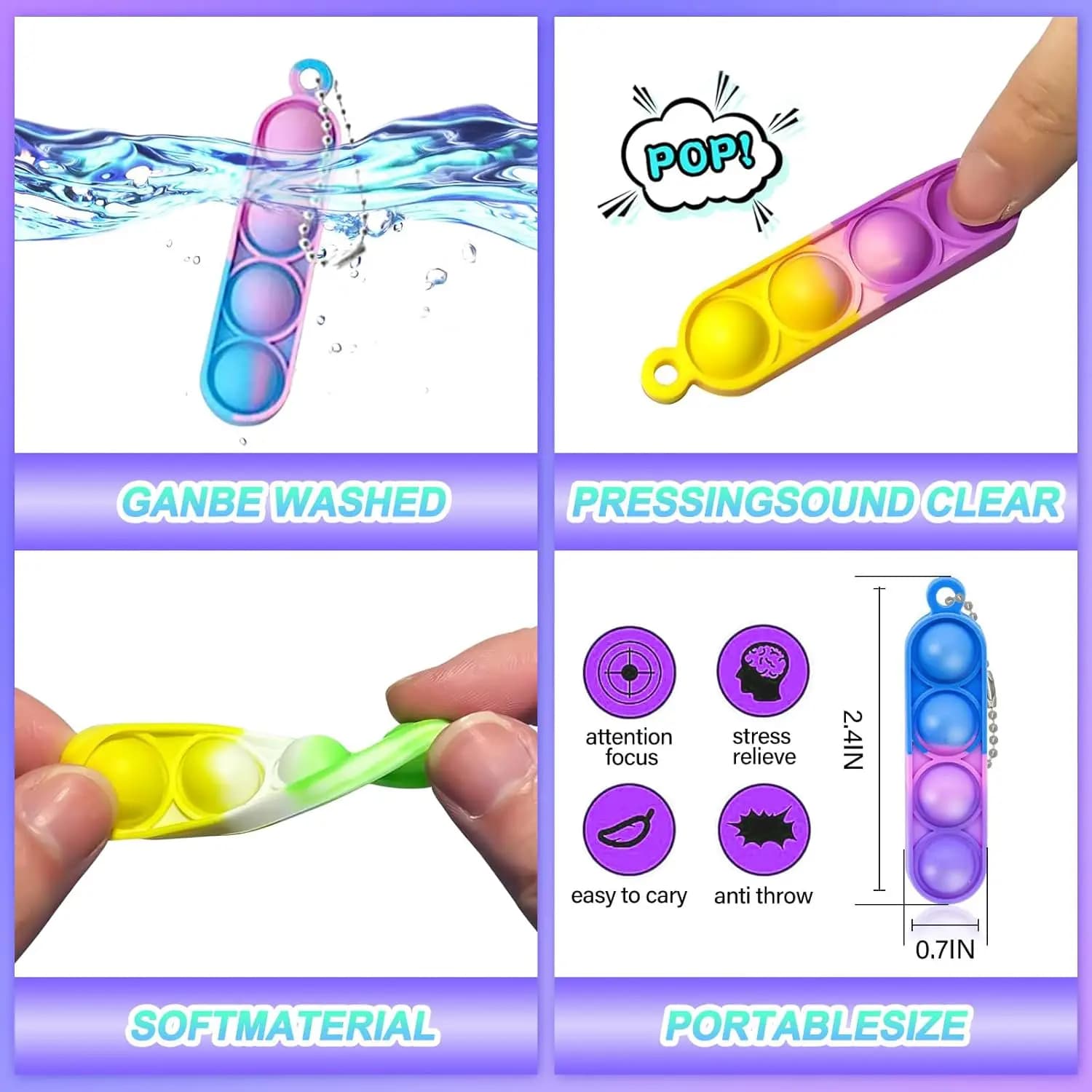 Mini Pop Fidget Toy Keychains Bulk Pack