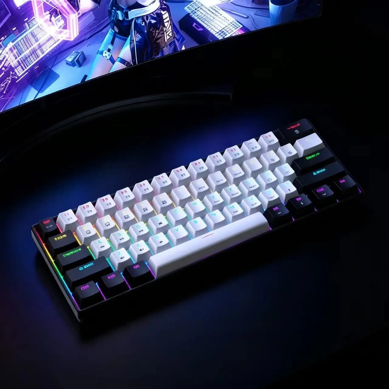 61 key Gaming Mechanical Keyboard RGB Backlit Ultra Compact Mini Layout Suitable for PC/Mac Gamers and Typists
