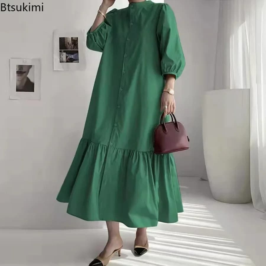 Fashion Summer Dress for Women Vintage Ruffles Hem Cardigan Long Dresses Women Elegant Casual Sundress Party Vestidos Robe Femme