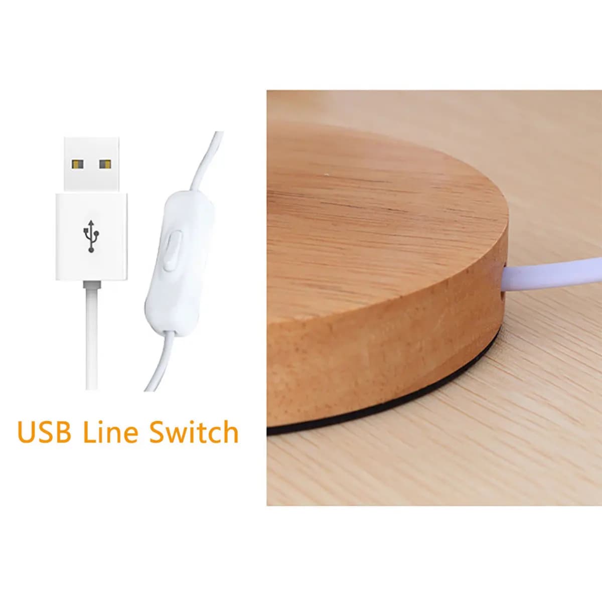 USB Wooden Bedside Lamp with Warm White Light