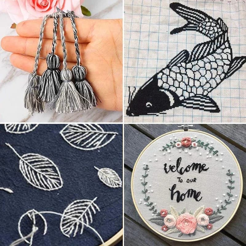 Black and White Embroidery Floss Skeins