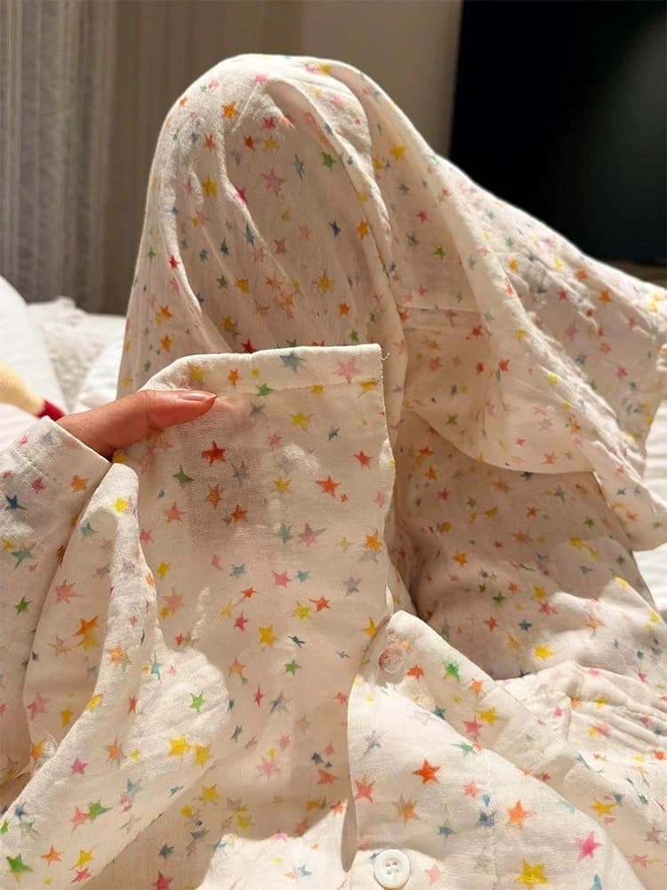 Women's Loose Long Sleeve Star Print Sleepwear Set