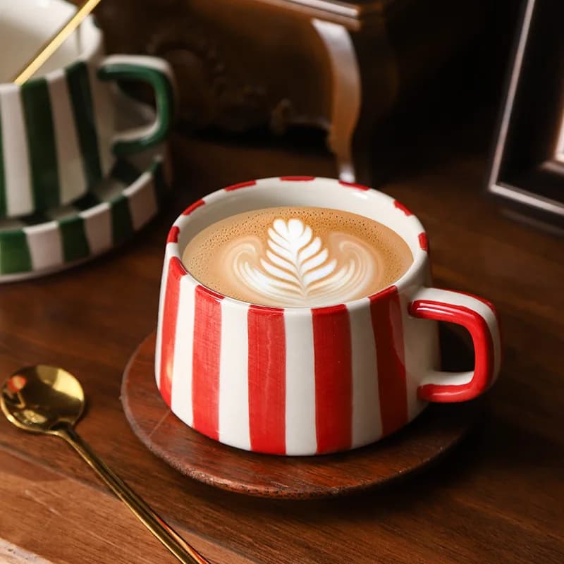 Hand-Painted Striped Ceramic Mug Set