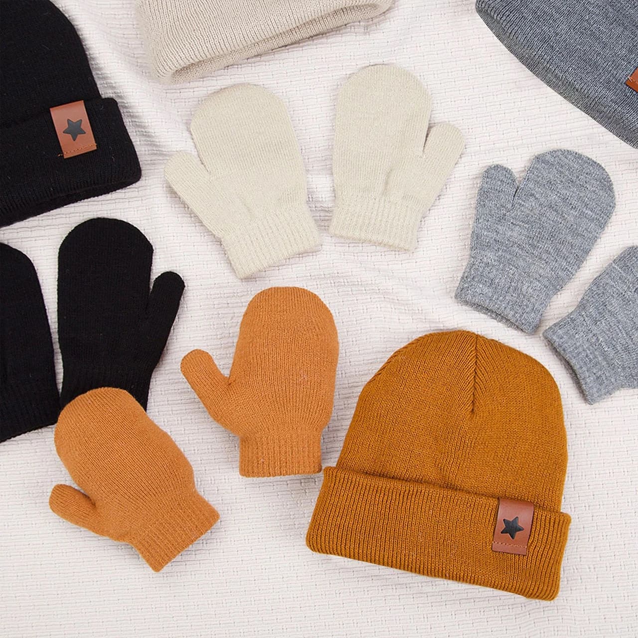 Winter Kids Knitted Gloves and Hat Set