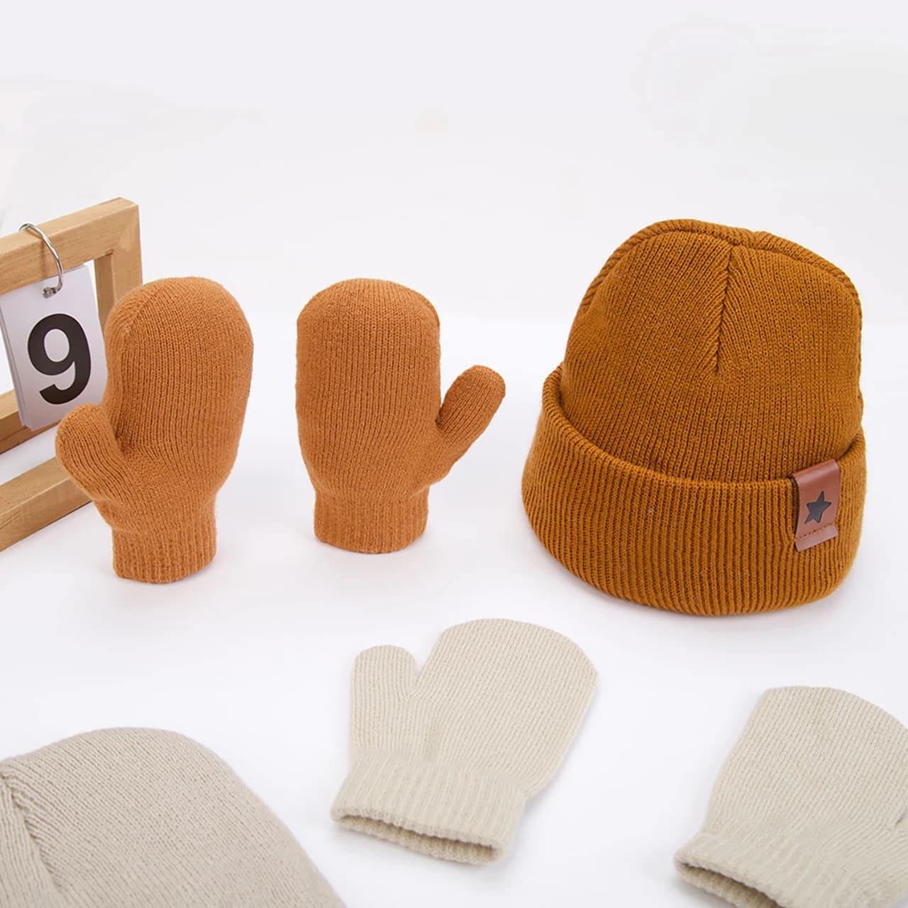 Winter Kids Knitted Gloves and Hat Set