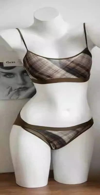 Women's Retro Plaid Push-Up Bra Set