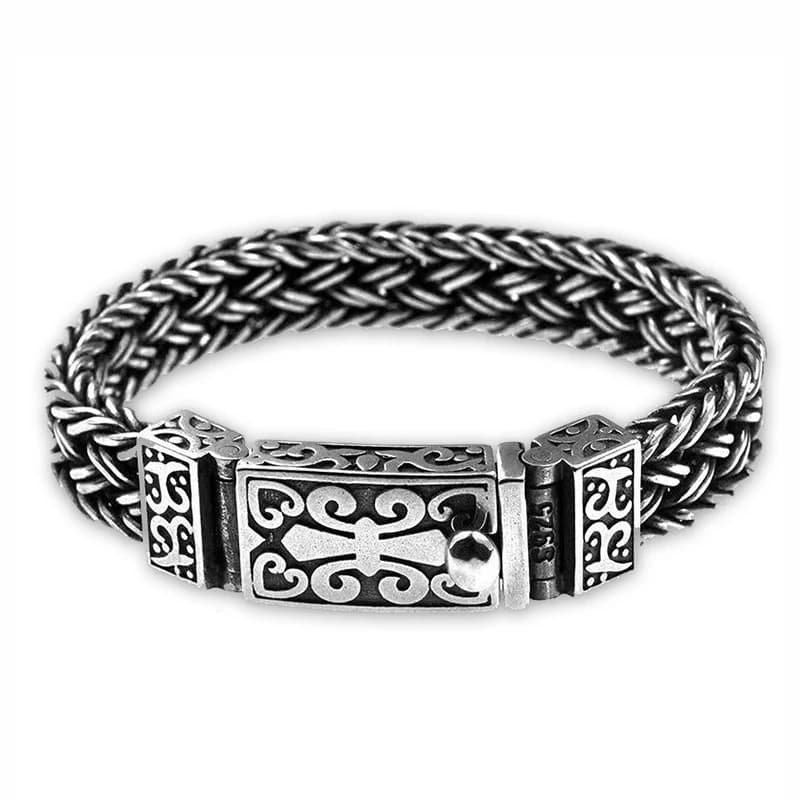 Silver Braided Chain Charm Bracelet for Men