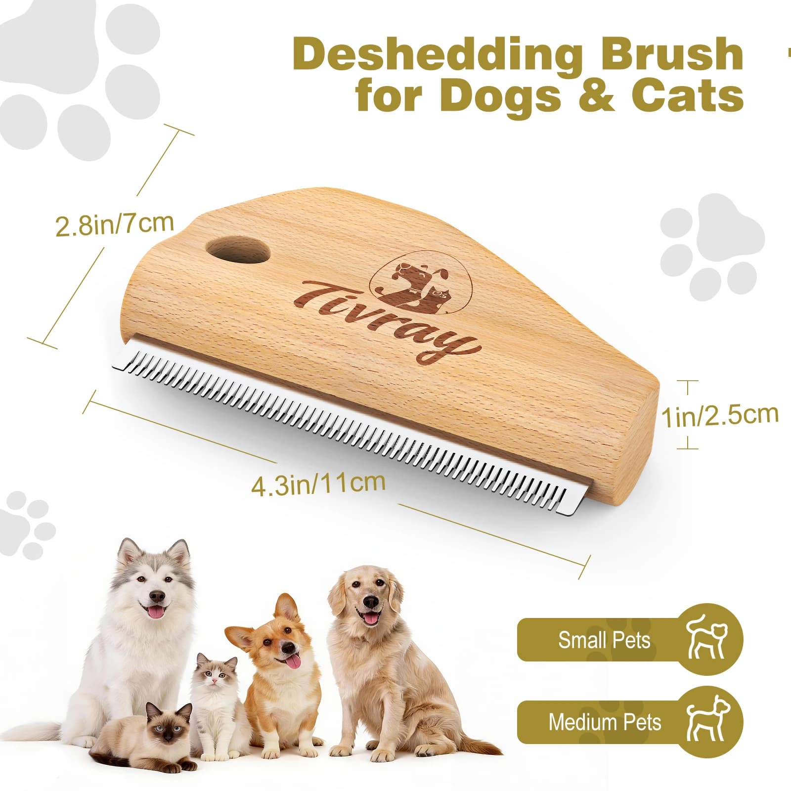 Dog Deshedding Brush with Wooden Handle