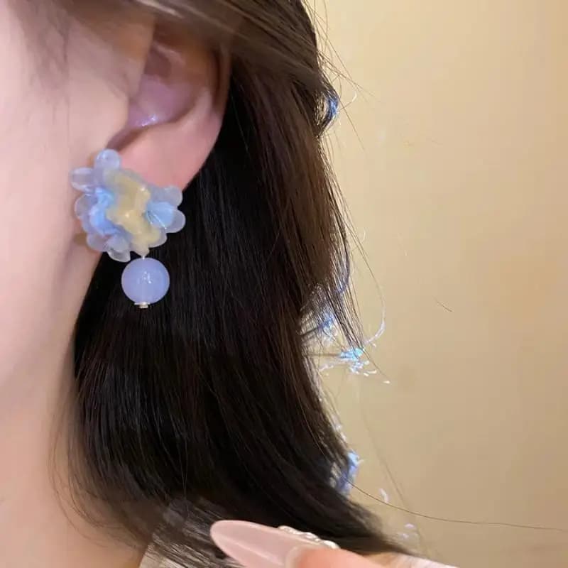 Floral Drop Earrings with Resin Pendant