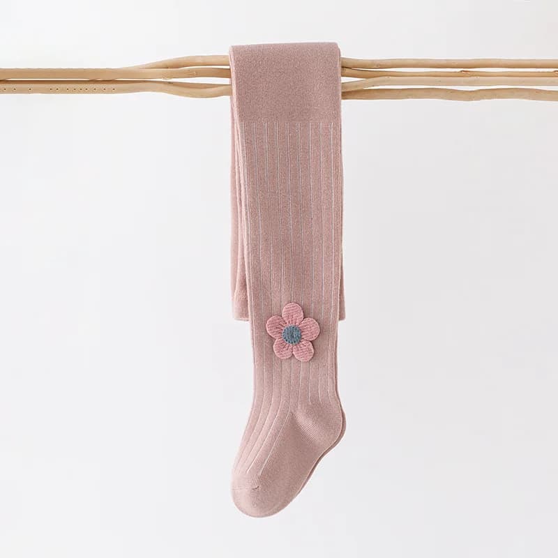 Kids Ribbed Tights With Floral Bow