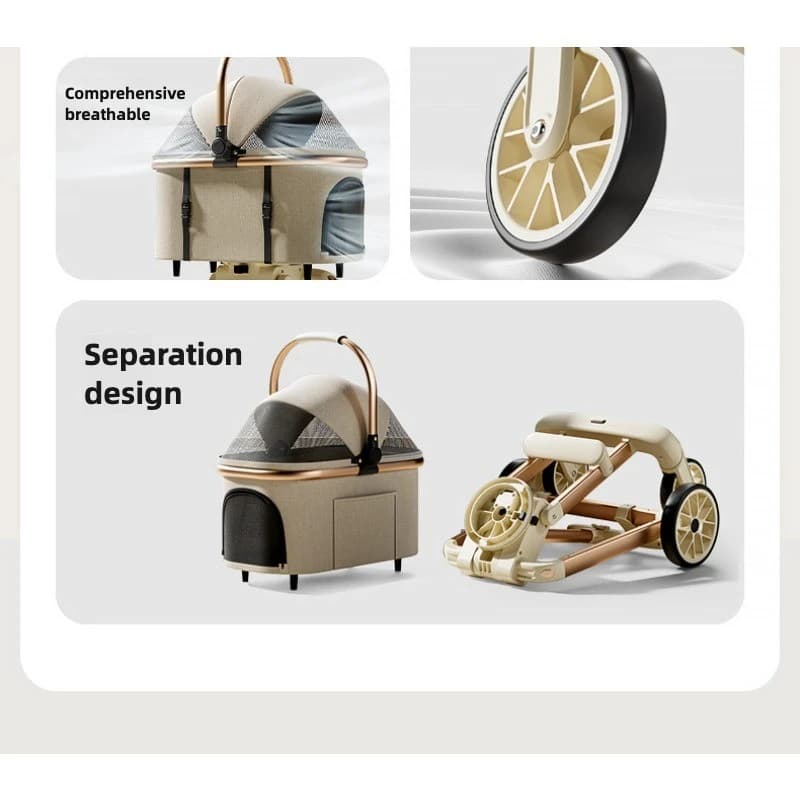 Luxury Pet Stroller 3 in 1  with 4 Wheels for Medium Small Size Dogs and Cats Detachable Carrier for Puppy Kitty Doggie Stroller