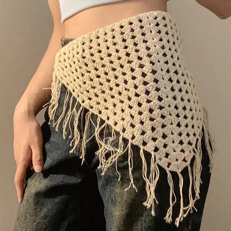 Bohemian Hollow Triangle Headscarf with Tassel Belt