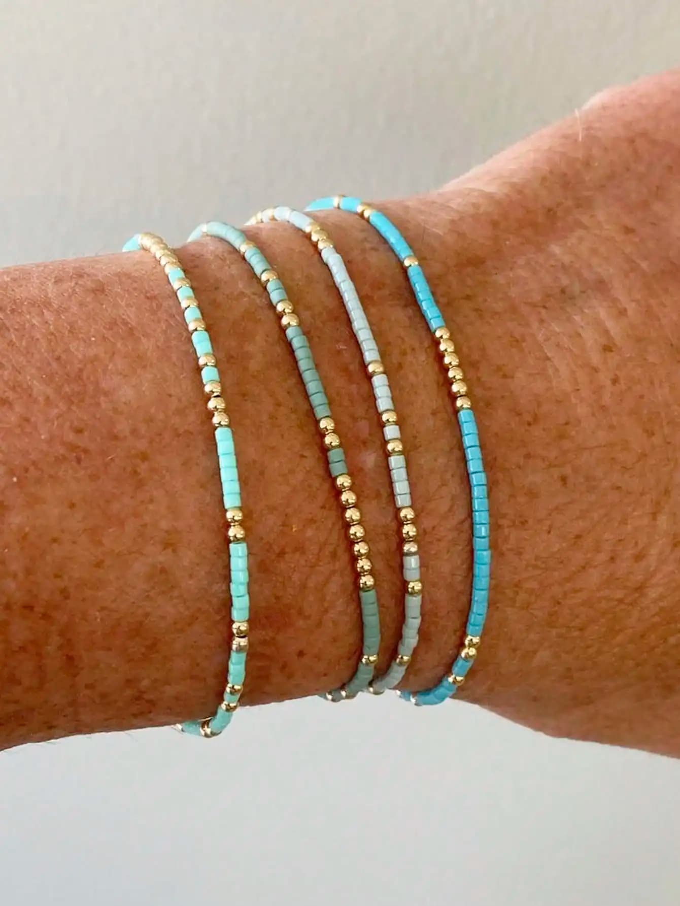 Turquoise Seedbead Stretch Bracelet Set