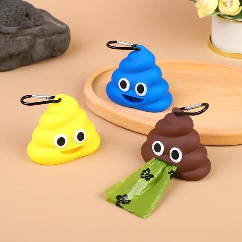 Poop Shaped Waste Bag Holder with Leash Clip