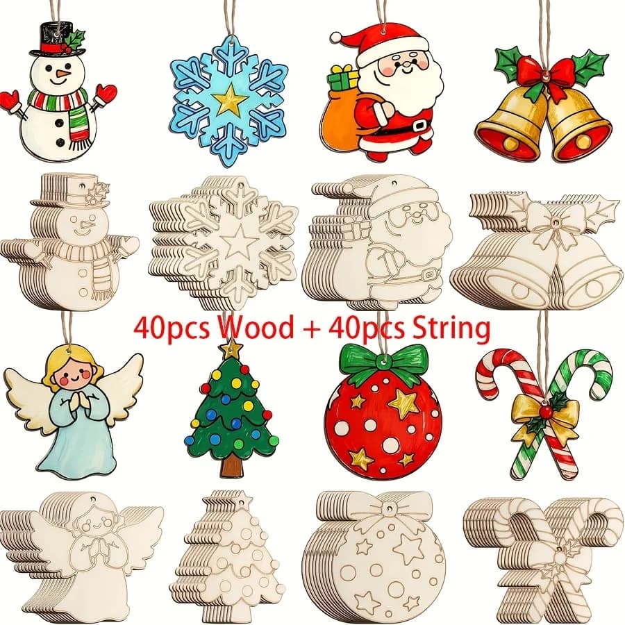 Wooden Christmas Ornament Set 40-Piece