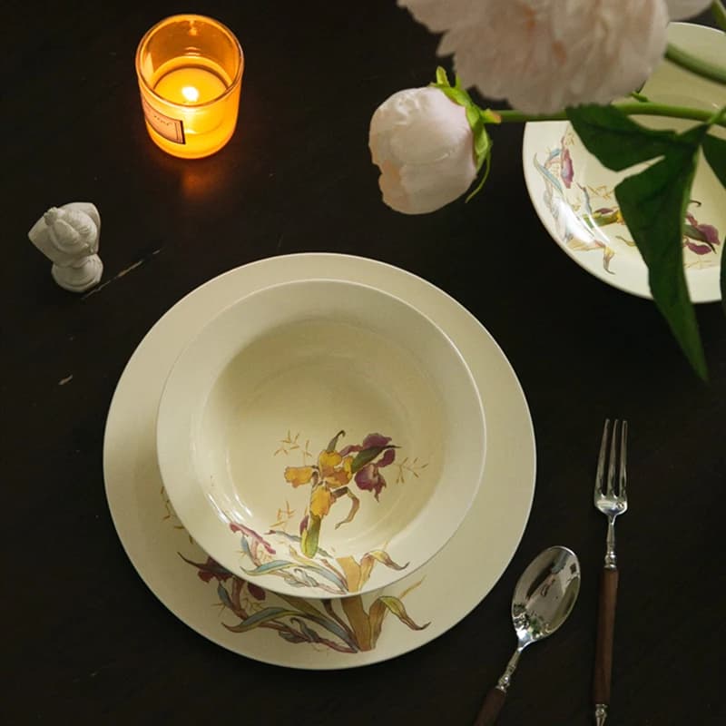 Ceramic Dinner Plate Set French Iris