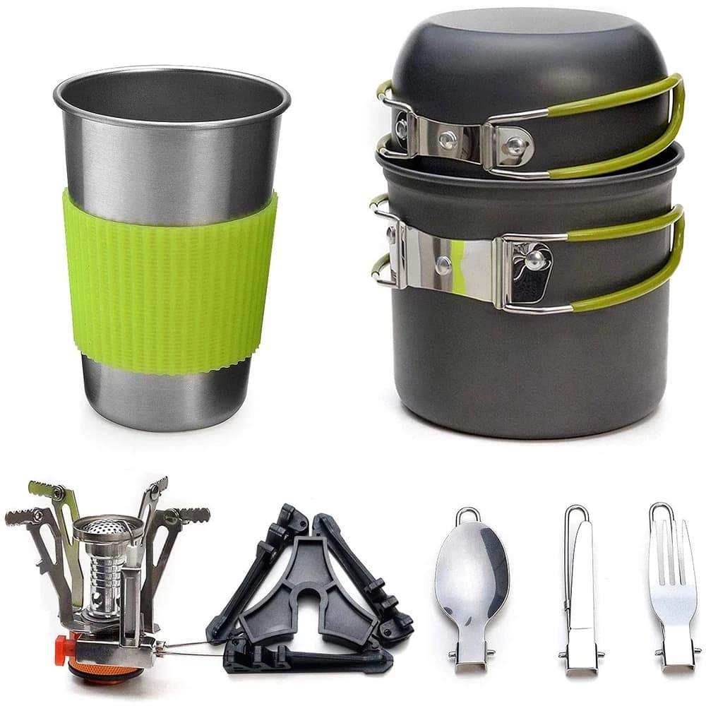 9-Piece Camping Cookware Set with Gas Stove
