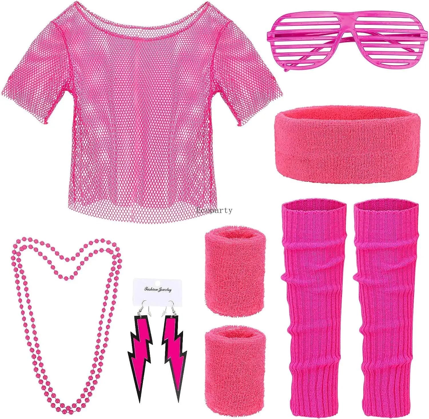 90s 80s Outfit Accessories 80s Costume Accessory Set 80s Clothing Typical Off Shoulder Mesh Shirt halloween costume accessories