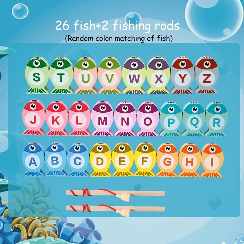 Kids Wooden Fishing Game Toys Gifts Early Education Alphabet Numeric Cognitive Toys Children Interactive Games Toys for Gifts