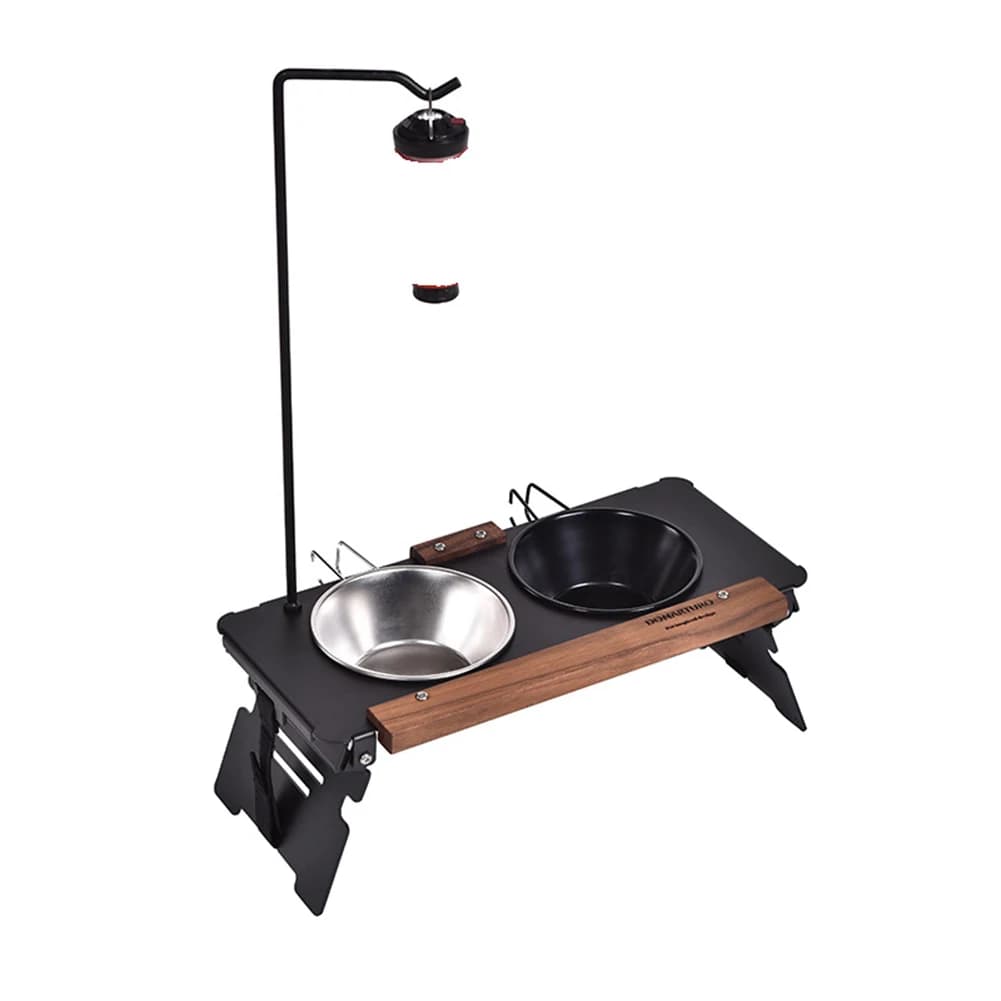 Foldable Outdoor Pet Feeder Stand with Lamp Pole