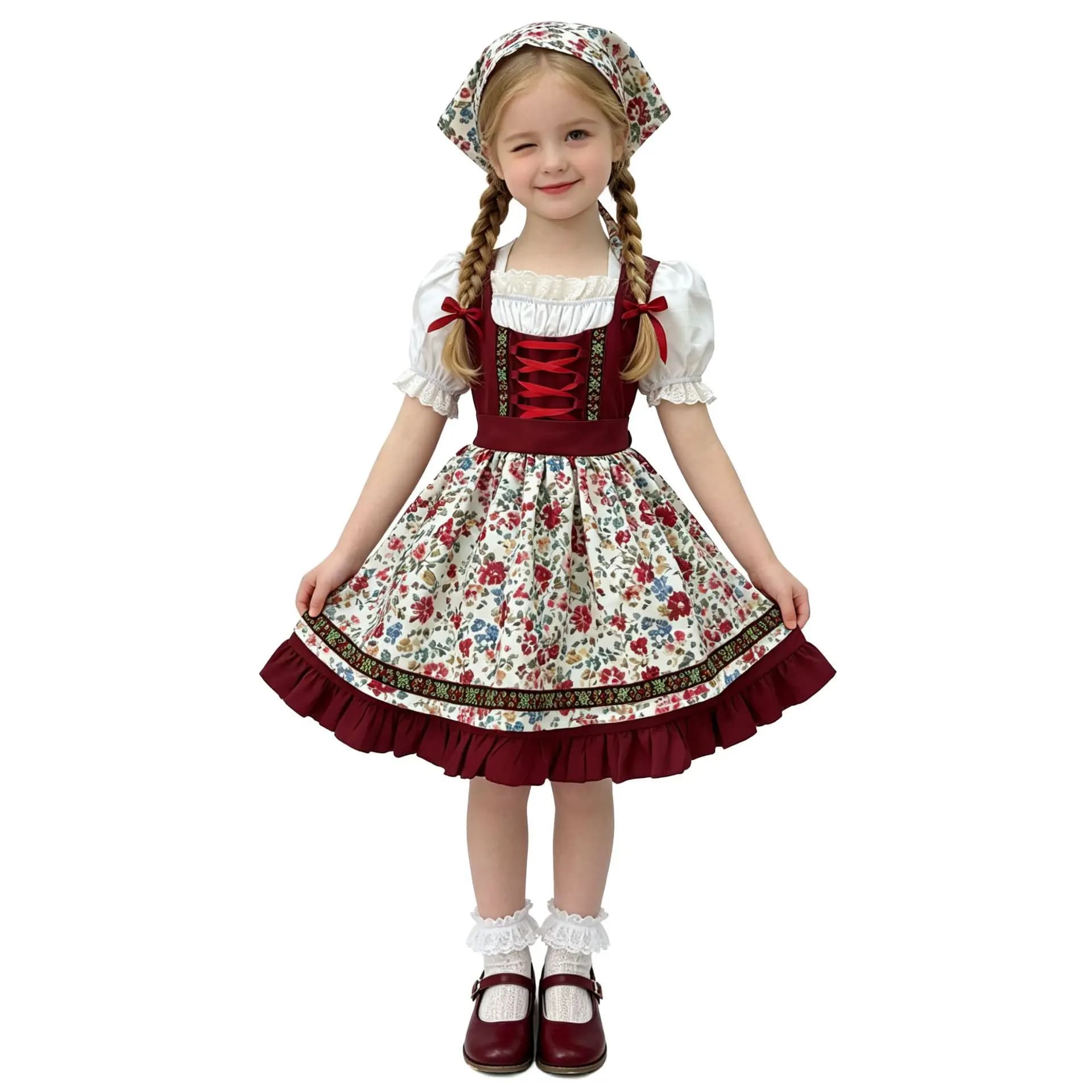 Girls Bavarian Dirndl Floral Performance Dress