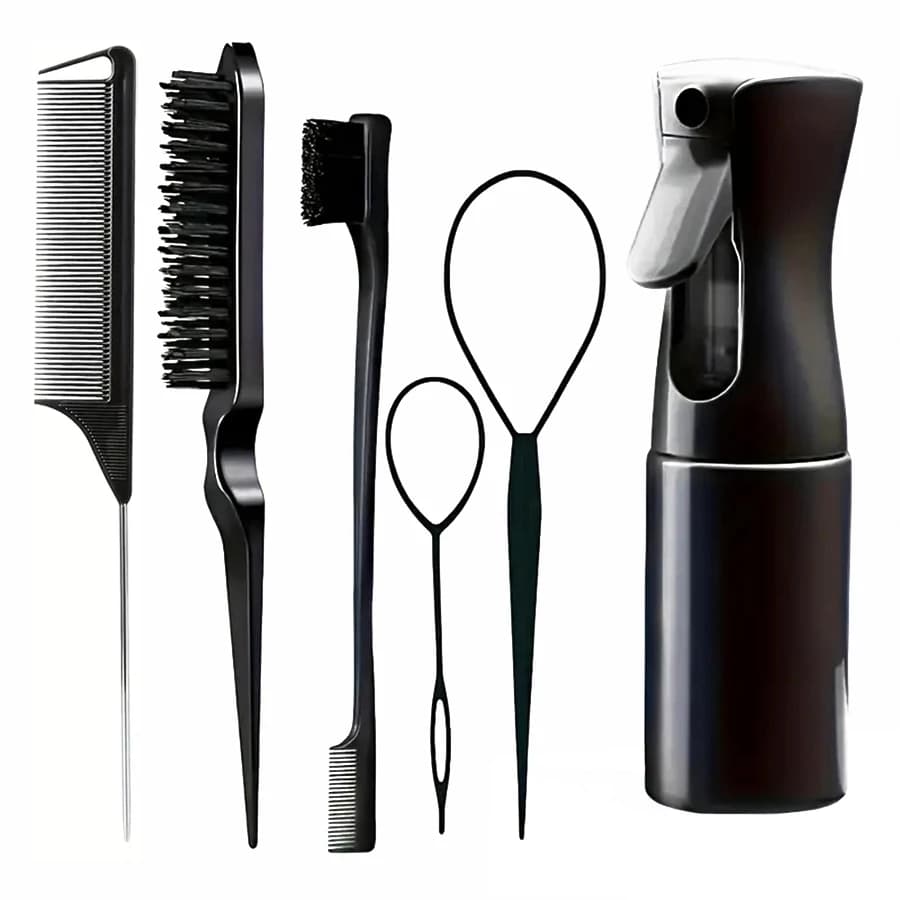 6 Pieces/set Of Hair Tools Set, Professional Hair Gel Spray Bottle, Edge Control Brush, Mouse Tail Comb, Knitting Tools