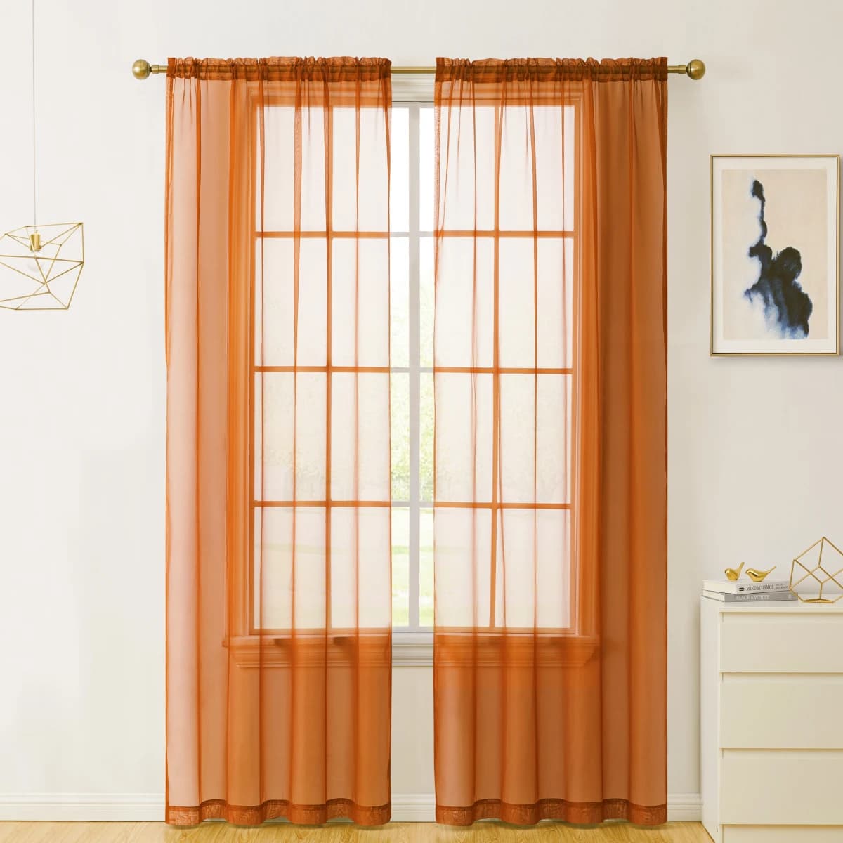 Sheer White Curtain Panels with Rod Pocket