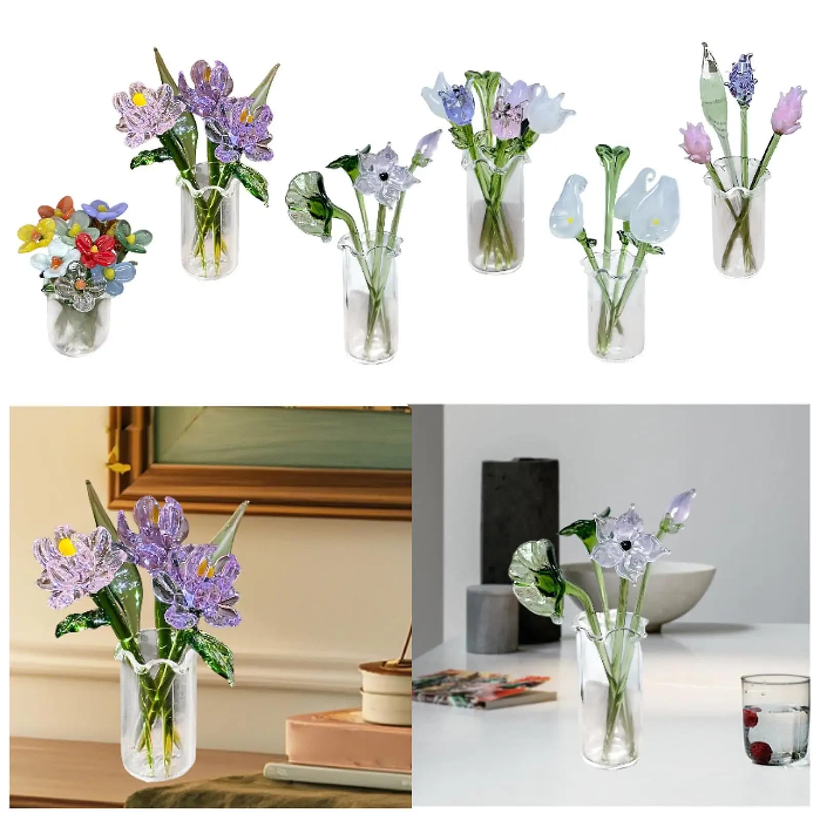 Glass Flowers Figurine with Vase